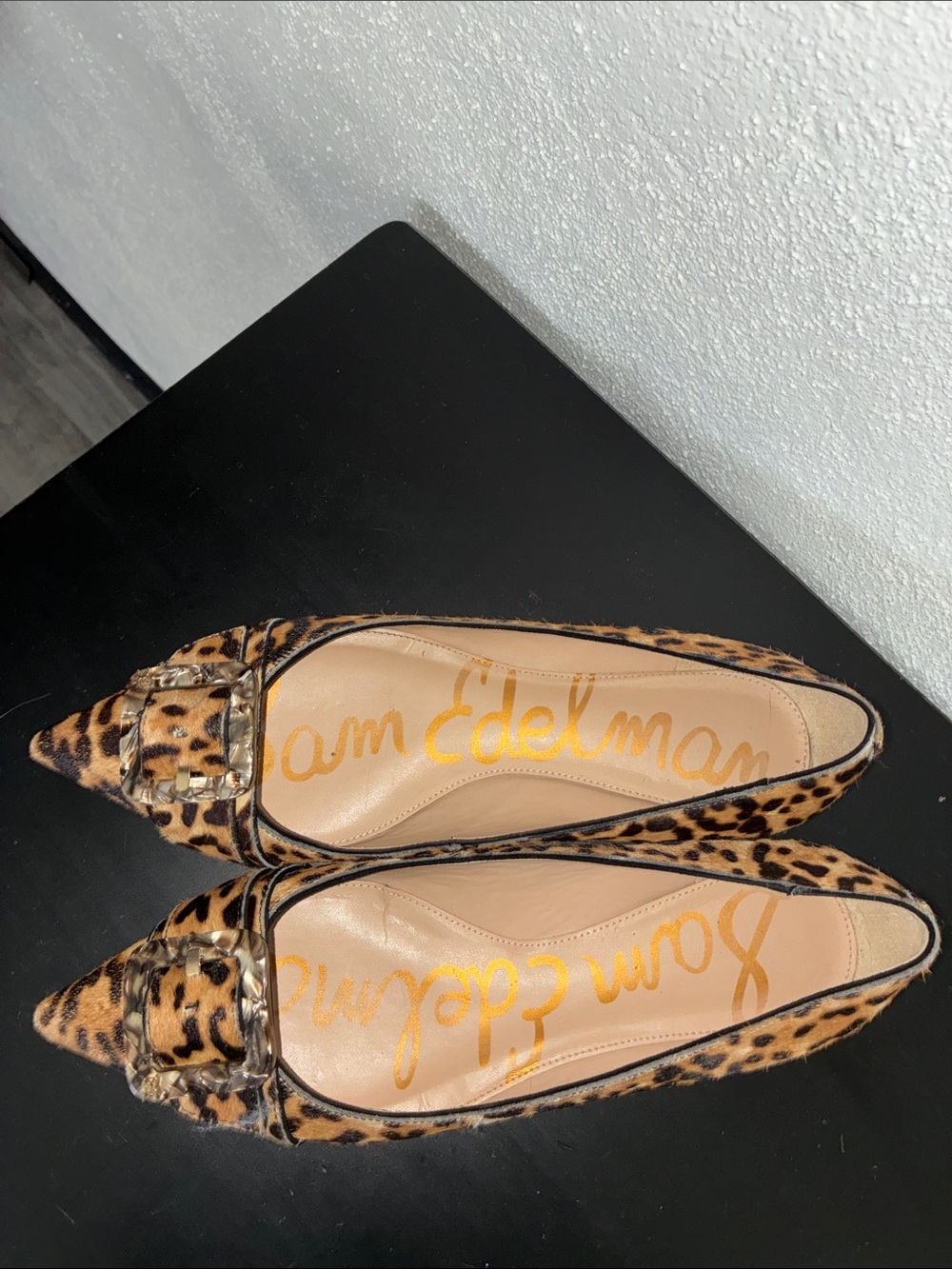 Sam Edelman Leopard-Print Pointed Flats with Buckle Detail